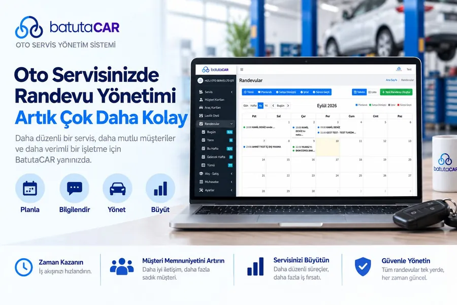BatutaCar randevu yönetimi ekranı — takvim üzerinde randevu oluşturma, planlama ve takip